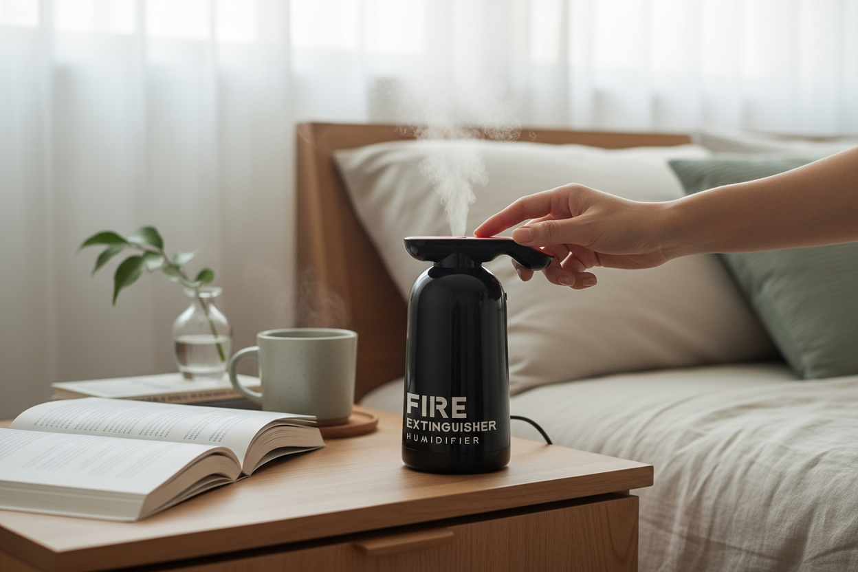 BlazeMist™ – Humidificateur et diffuseur LED portable en forme d'extincteur
